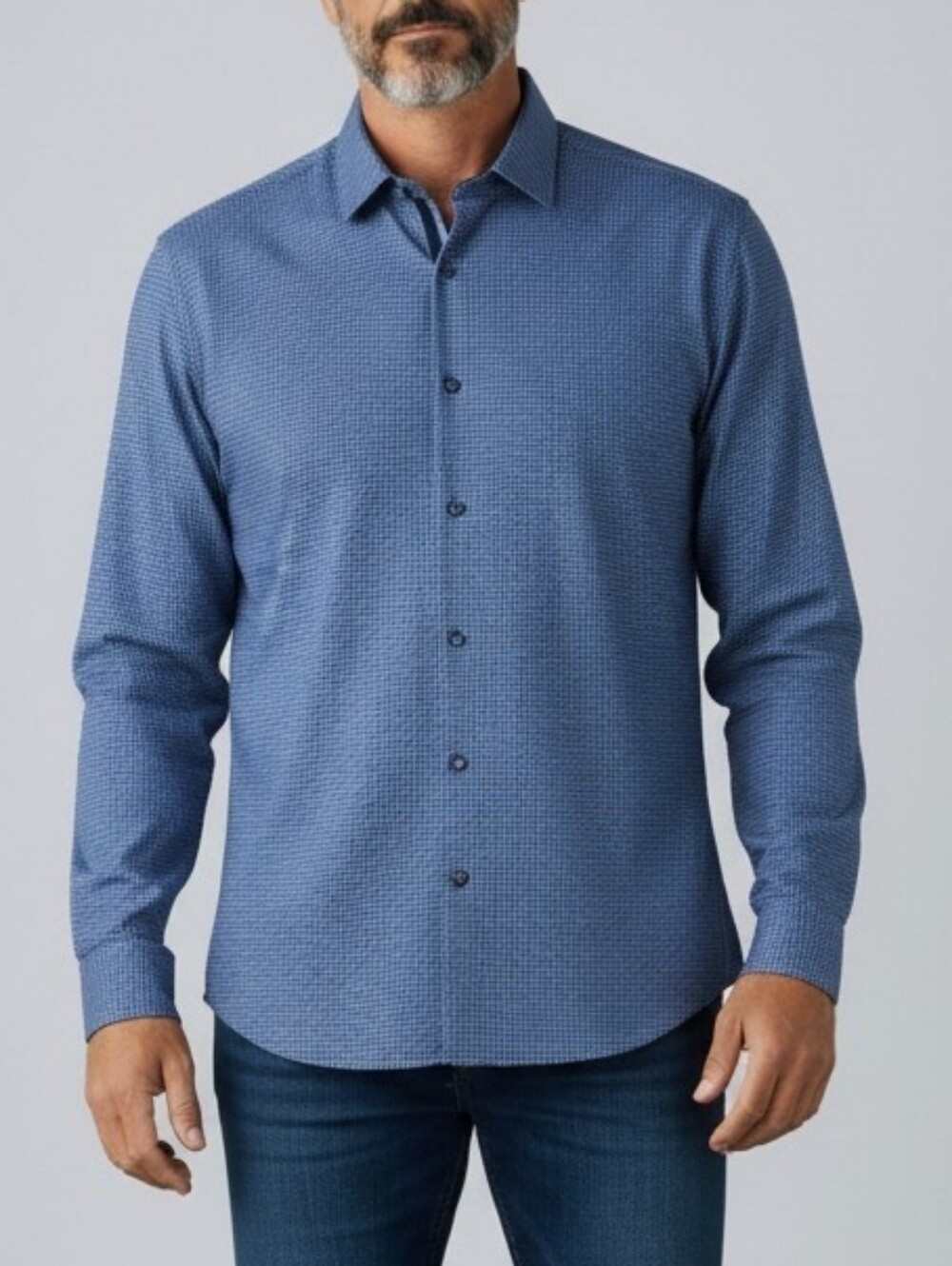 Robert Graham Modern Americana Navy and Blue Houndstooth Dress Shirt XL